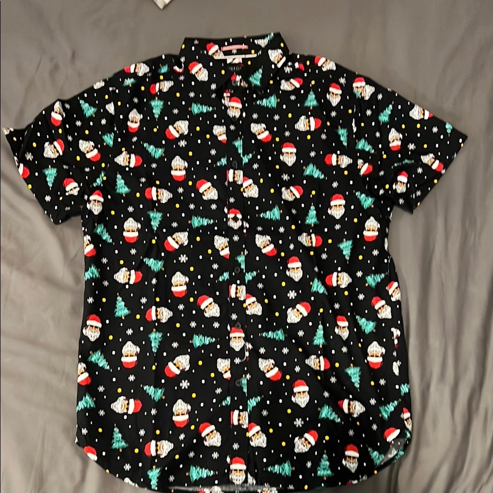 Denim & Flower Black Santa Print Men's Shirt